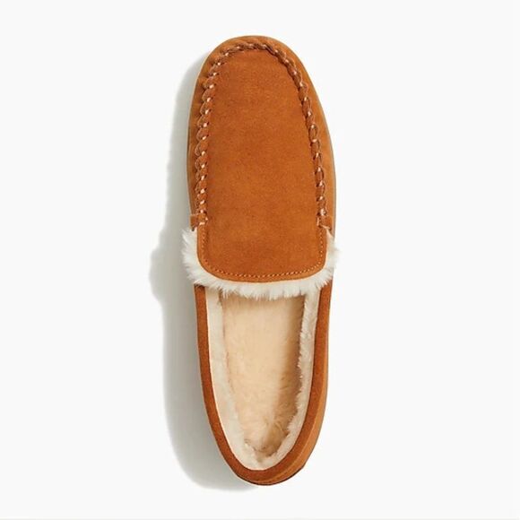 J Crew Men\'s Suede Slippers Sherpa‎ Lined Slip On Winter Brown Shoes Size 13